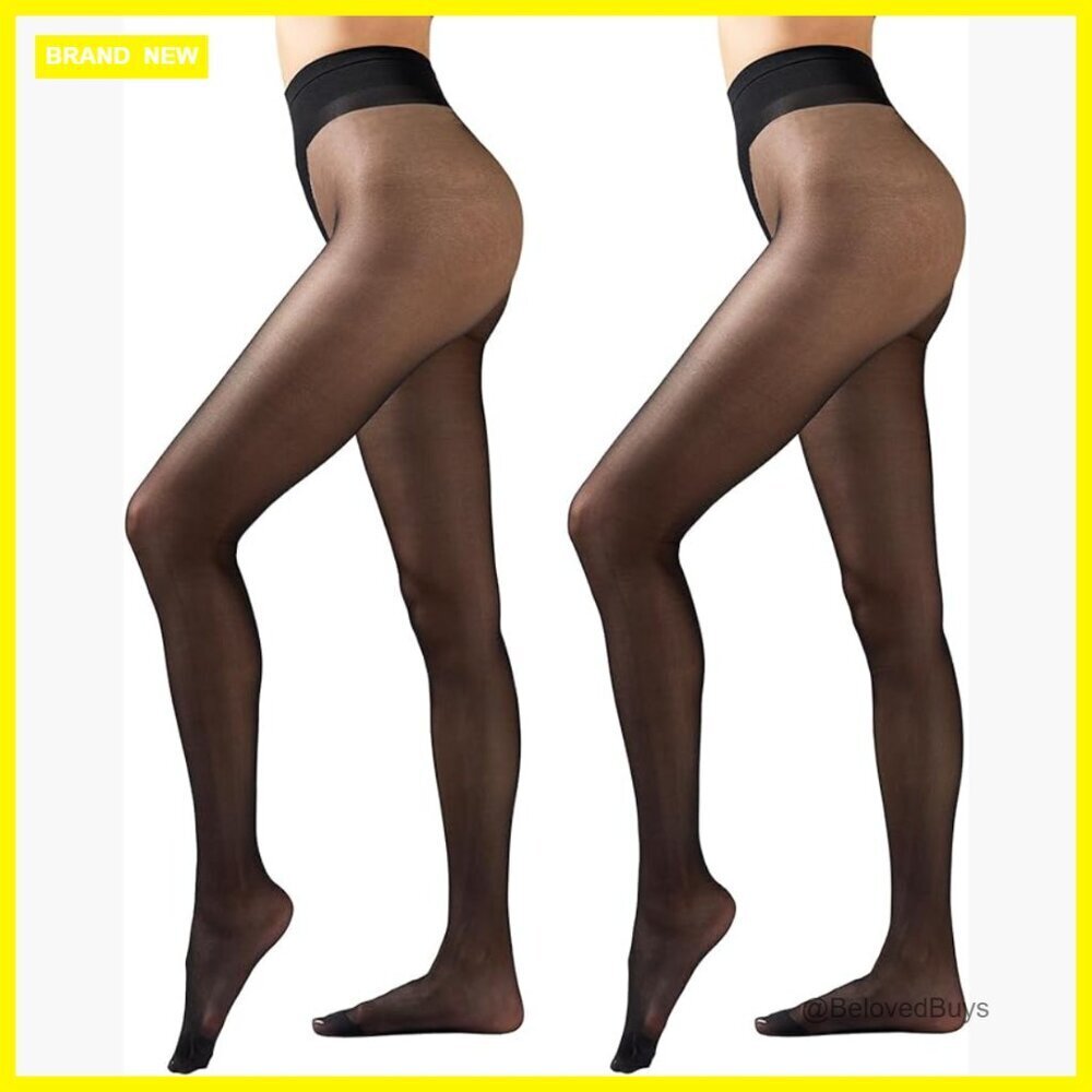 Women's 20D Ultra Sheer Tights, High Waisted Control, Run Resistant, 2 Pairs